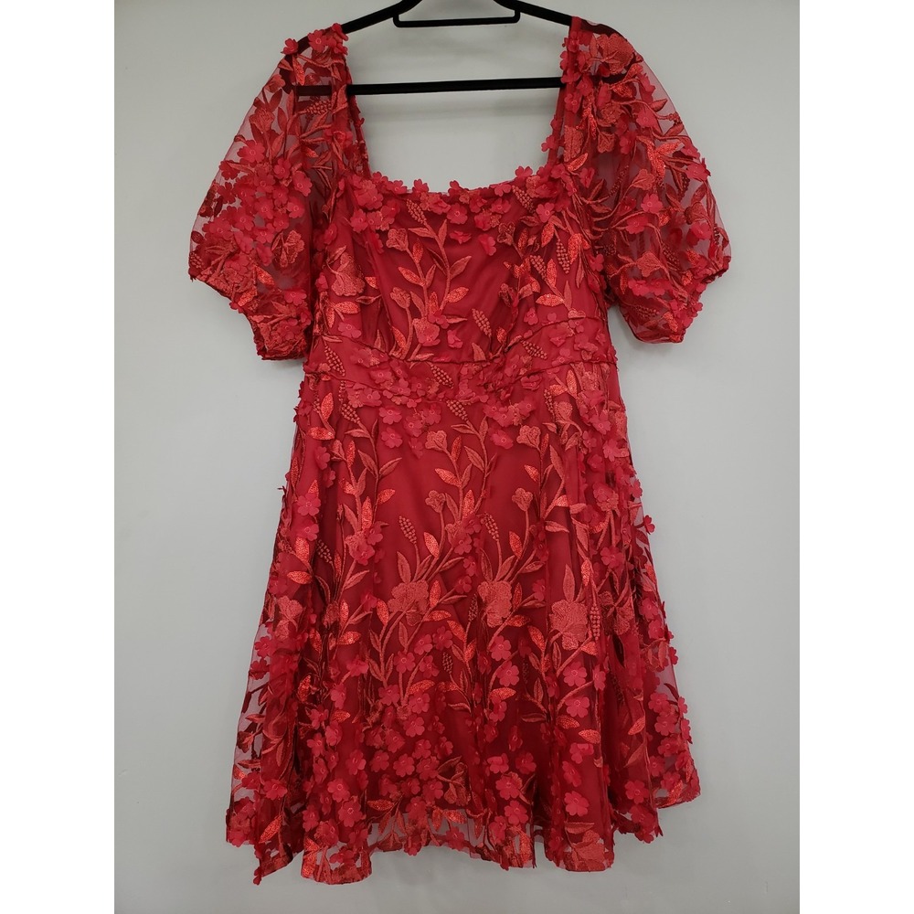 NEW Torrid Mini Lace Floral Mesh Puff Sleeve Dress Plus Size 14 Witchy Burgundy